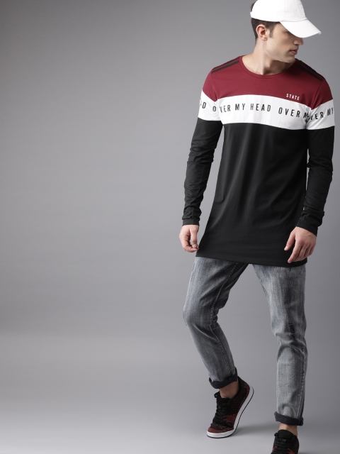 

Moda Rapido Men Maroon & Black Colourblocked T-shirt
