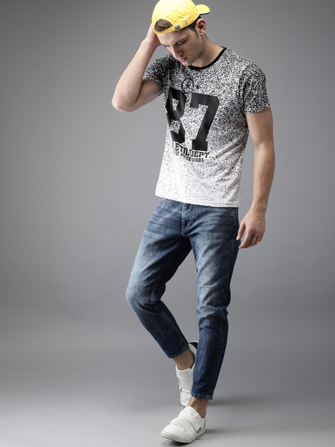 

Moda Rapido Men White & Black Printed Round Neck T-shirt