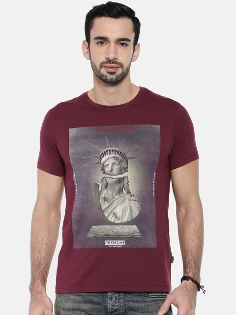 

Jack & Jones Men Burgundy Printed Round Neck T-shirt