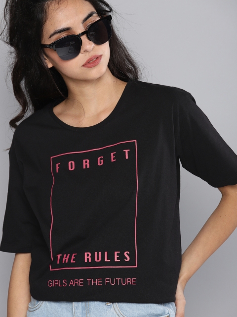 

Kook N Keech Women's Day Special Edition Black Boxy Text Print T-shirt