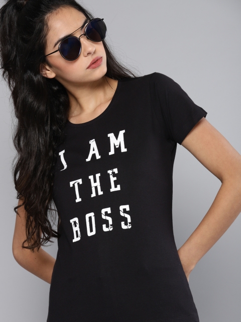 

Kook N Keech Women Black Printed Round Neck T-shirt