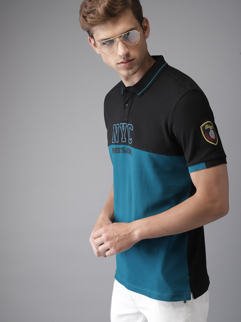 

Moda Rapido Men Black Colourblocked Polo Collar T-shirt