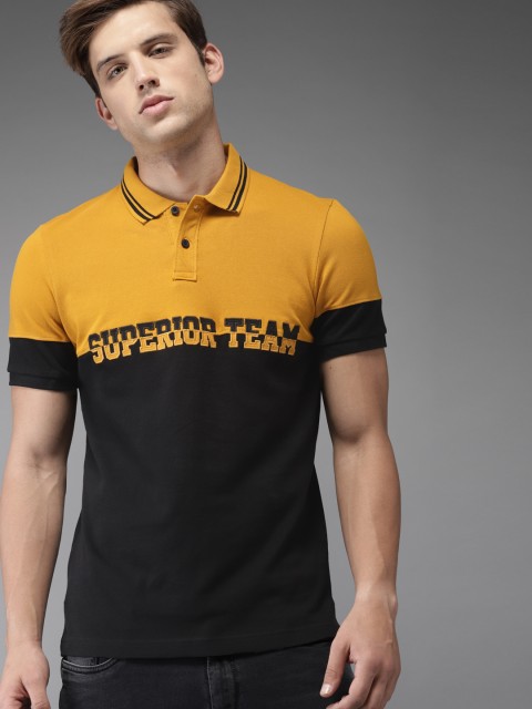 

Moda Rapido Men Mustard Yellow & Black Colourblocked Polo Collar T-shirt
