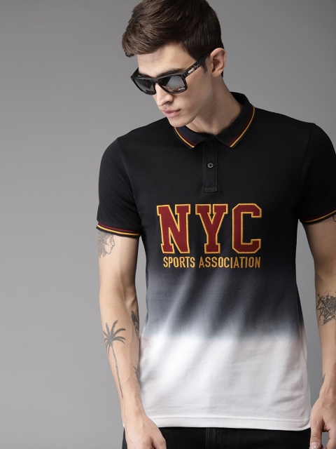 

Moda Rapido Men Black & White Dyed Polo Collar T-shirt