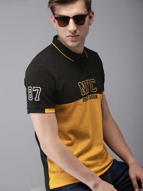 

Moda Rapido Men Mustard Yellow & Black Colourblocked Polo Collar T-shirt