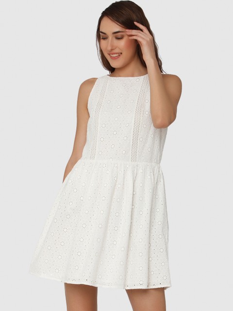 

Vero Moda Women White Self Design Fit and Flare Dress