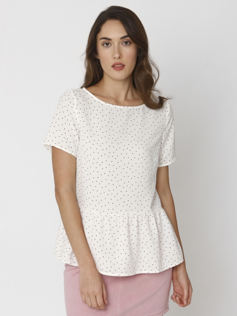

Vero Moda Women White & Black Printed Peplum Top