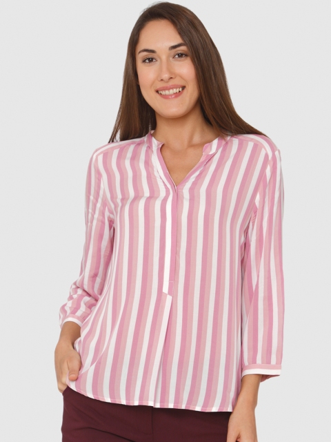 

Vero Moda Women White & Pink Striped Shirt Style Top