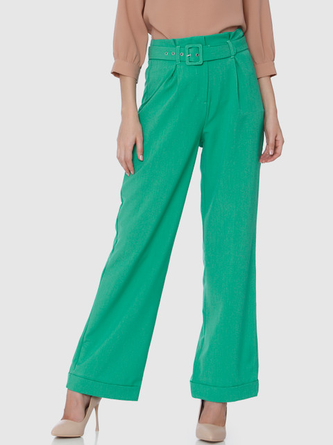

Vero Moda Women Green Straight Fit Solid Parallel Trousers