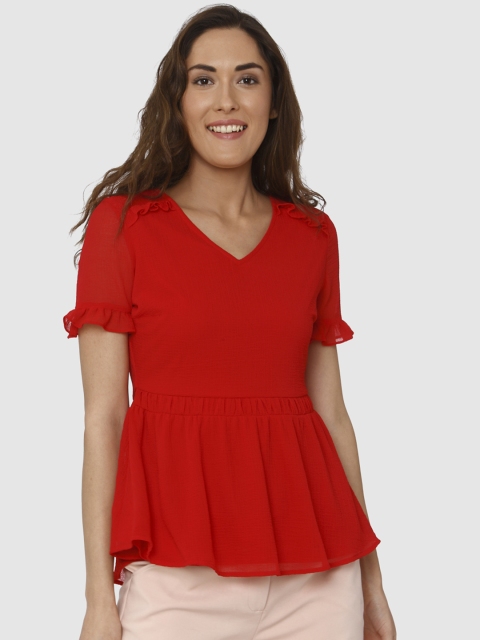 

Vero Moda Women Red Solid Peplum Top