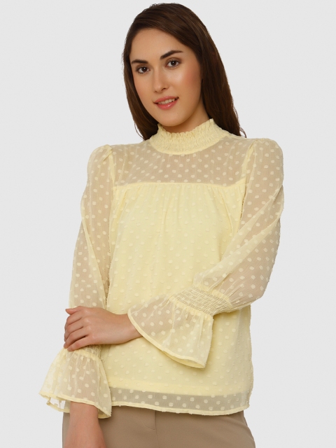 

Vero Moda Women Yellow Self Design Semi-Sheer Top