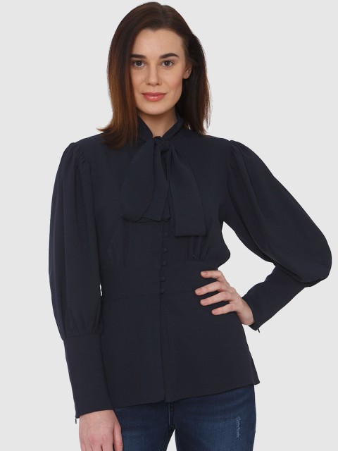 

Vero Moda Women Navy Solid Shirt Style Top, Navy blue