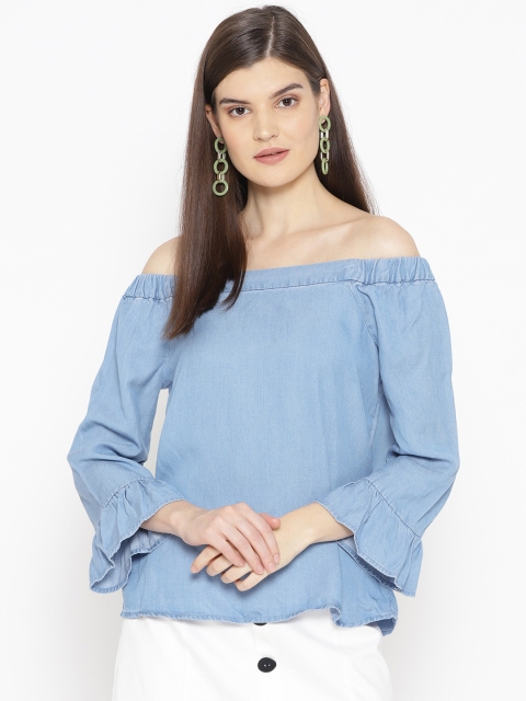 

Vero Moda Women Blue Chambray Solid Bardot Top