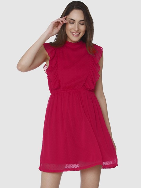 

Vero Moda Women Red Solid Fit and Flare Dress