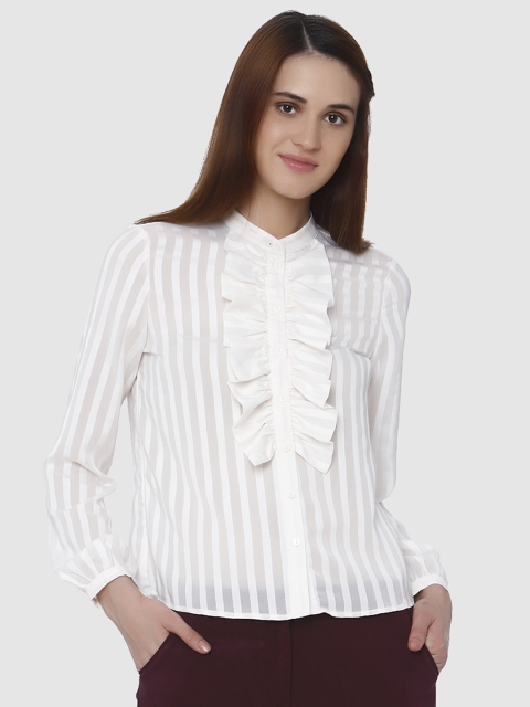 

Vero Moda Women Off-White Regular Fit Striped Casual Shirt