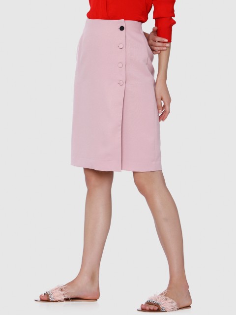 

Vero Moda Women Peach-Coloured Solid Mid Rise Pencil Skirt