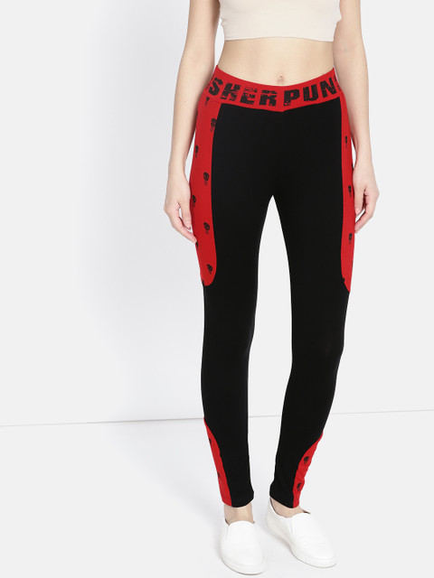 

Kook N Keech Women Black & Red Colourblocked Ankle-Length Leggings
