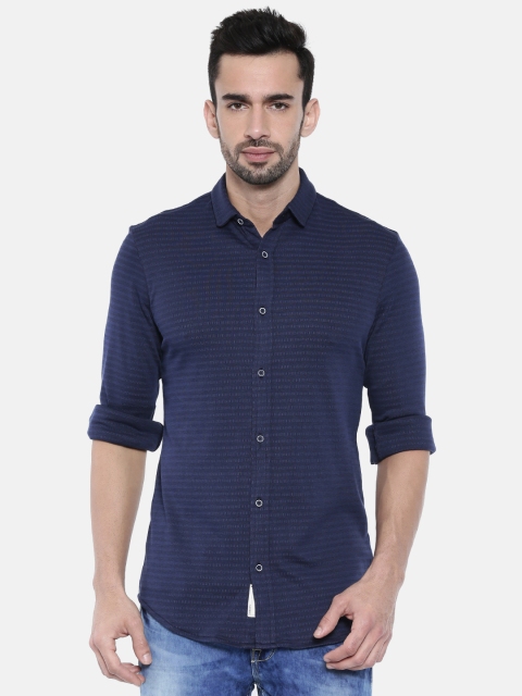 

Jack & Jones Men Navy Blue Slim Fit Striped Casual Shirt