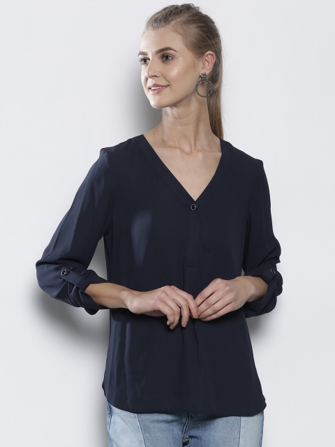 

DOROTHY PERKINS Women Navy Blue Solid Top