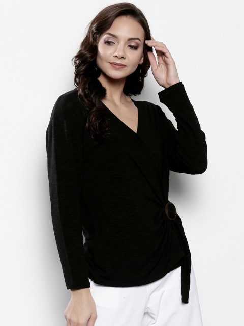 

DOROTHY PERKINS Women Black Solid Wrap Top