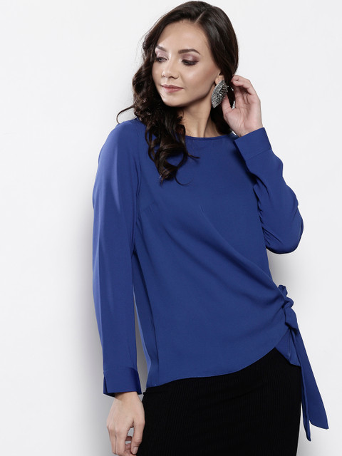 

DOROTHY PERKINS Women Blue Solid Wrap Top