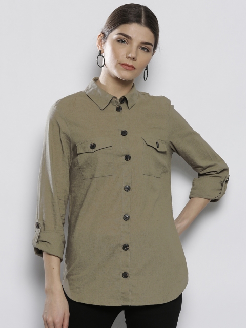 

DOROTHY PERKINS Women Olive Green Regular Fit Solid Casual Shirt