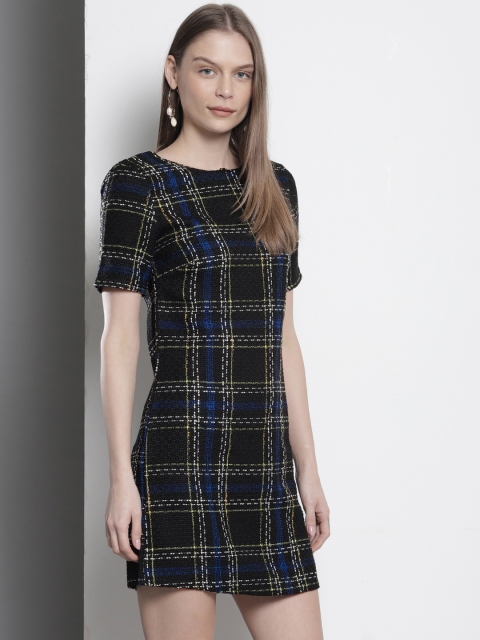 

DOROTHY PERKINS Women Black & Blue Self Checked Sheath Dress
