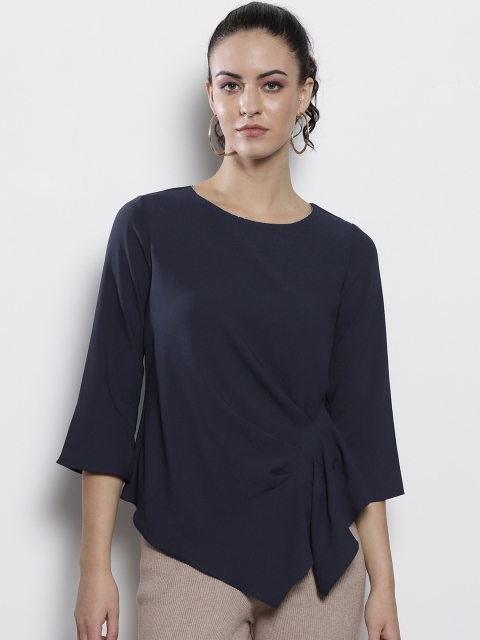 

DOROTHY PERKINS Women Navy Blue Solid Pleated Top