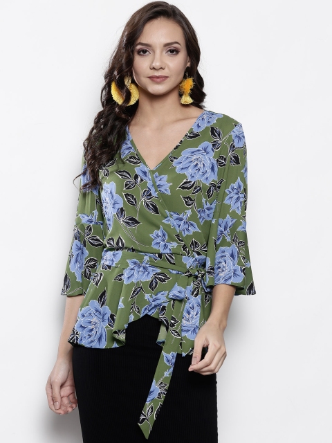 

DOROTHY PERKINS Women Green & Blue Printed Wrap Top