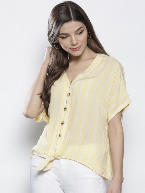 

DOROTHY PERKINS Women Yellow & White Striped Boxy Top