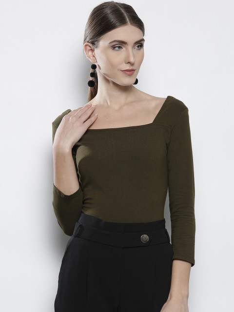 

DOROTHY PERKINS Women Olive Green Solid Top