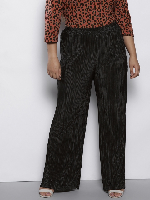 

DOROTHY PERKINS Women Black Pleated Solid Parallel Trousers