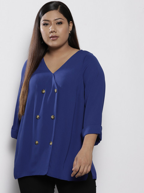 

DOROTHY PERKINS Women Blue Double-Breasted Wrap Top