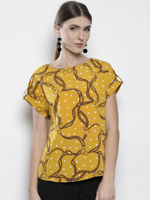 

DOROTHY PERKINS Women Mustard Yellow Chain Print Top