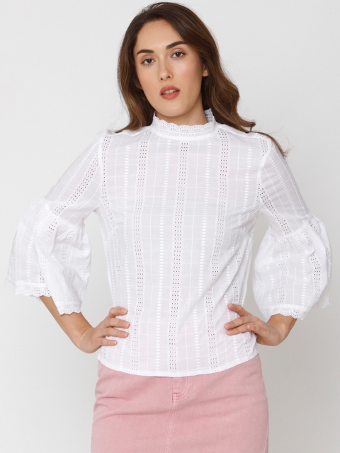 

Vero Moda Women White Self-Design Semi-Sheer Top