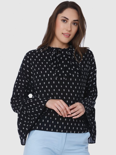 

Vero Moda Women Black & White Self Design Top