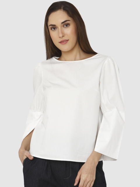 

Vero Moda Women White Solid Pure Cotton Top