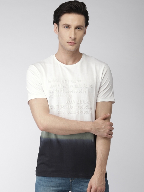 

Bossini Men White & Navy Blue Printed Round Neck T-shirt