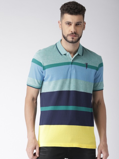 

Bossini Men Green & Blue Colourblocked Polo Collar T-shirt