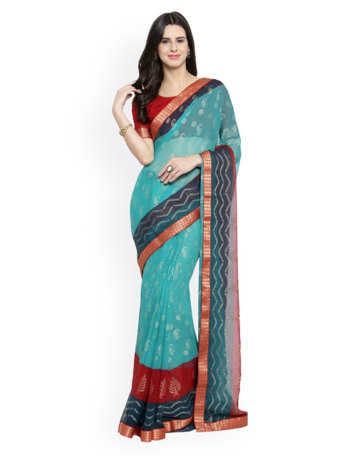 

Shaily Sea Green Printed Silk Blend Saree