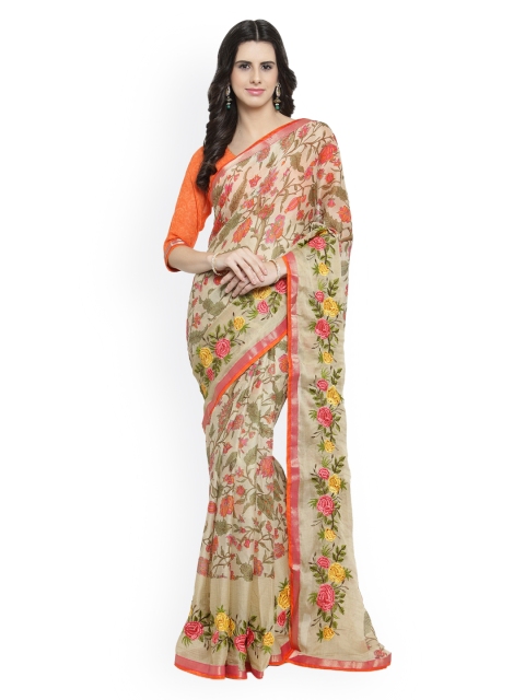 

Shaily Beige & Red Pure Chiffon Embellished Saree