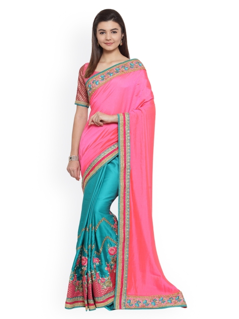 

Shaily Pink Embroidered Satin Saree