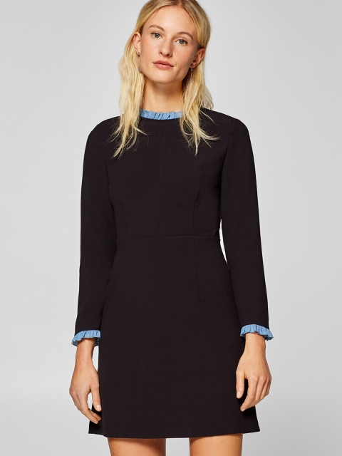 

ESPRIT Women Black Solid A-Line Dress