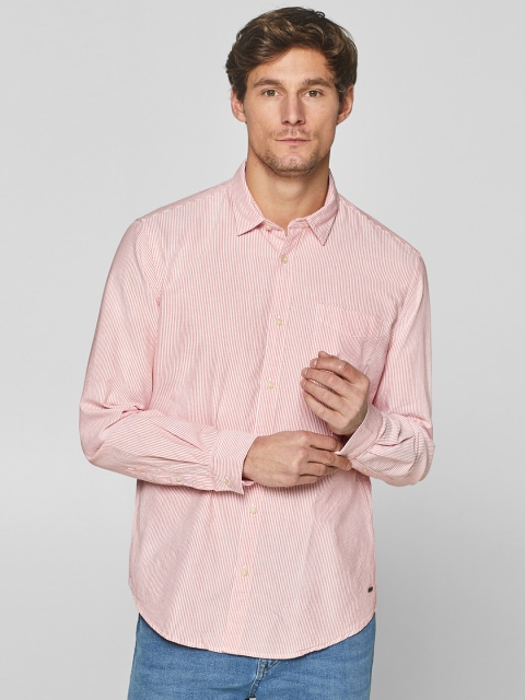 

ESPRIT Men White & Orange Slim Fit Striped Casual Shirt