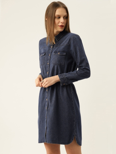 

ESPRIT Women Blue Solid Denim Shirt Dress
