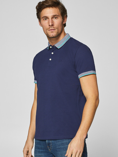 

ESPRIT Men Navy Blue Solid Polo Collar T-shirt
