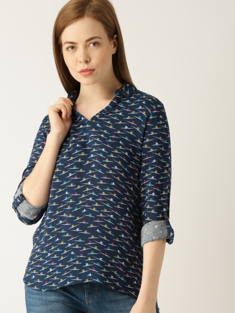 

ESPRIT Women Navy Blue Printed High-Low Top