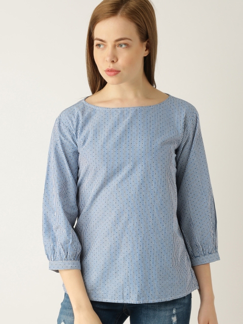 

ESPRIT Women Navy Blue Striped A-Line Top