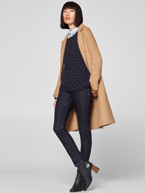 

ESPRIT Women Navy Blue & White Self Design Pullover