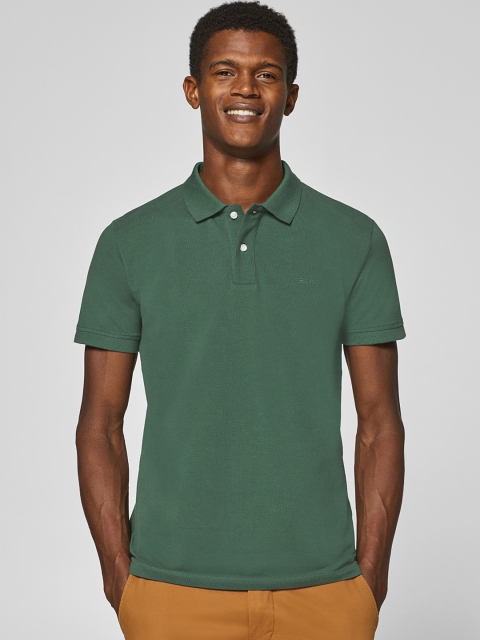 

ESPRIT Men Green Solid Polo Collar T-shirt
